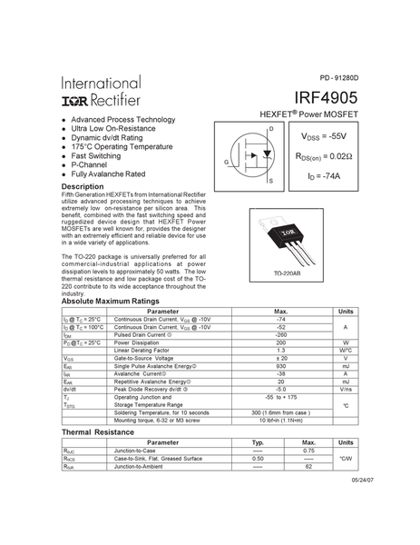 P-Channel MOSFET - 30V 75A 187W SUP75P03-07-E3 - USA Fast Shipping