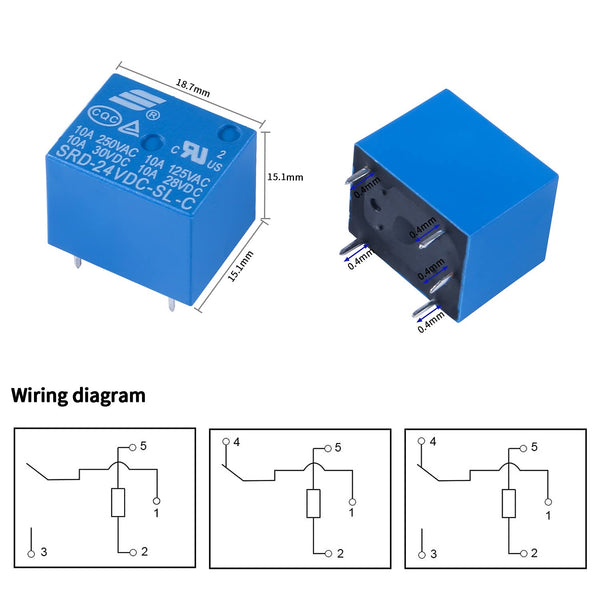 Relè Songle SRD-24VDC-SL-C – 24V 10A 5 Pin SPDT, 2 Pezzi, Nuovo Per PCB