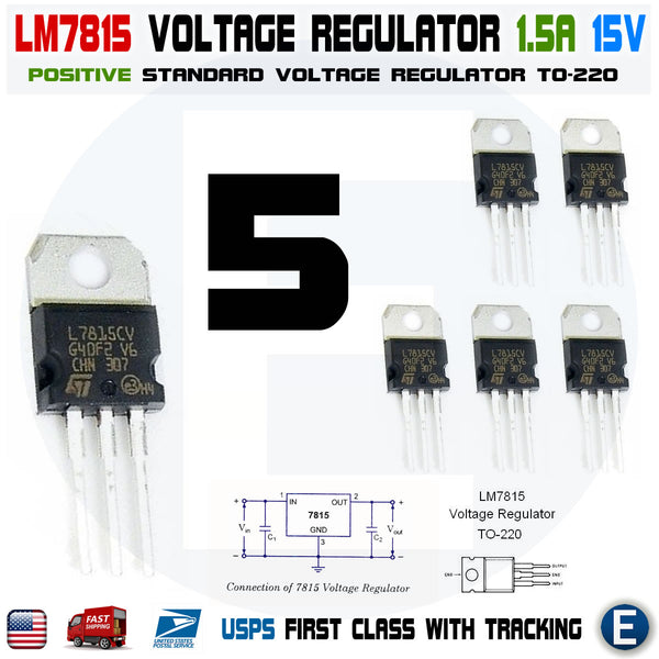 5pcs LM7815 L7815CV 7815 15V Linear Positive Voltage Regulator IC