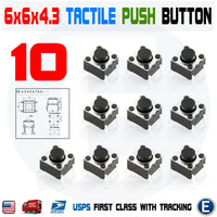 10Pcs 6x6x4.3mm PCB Momentary Tactile Tact Push Button Switch 4 Pin DIP Micro Mini - eElectronicParts