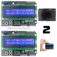 2pcs 1602 LCD Keypad Shield Blue Backlight Arduino UNO Mega2560 HD44780 Display - eElectronicParts