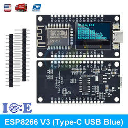 NodeMCU ESP8266 Board with 0.96" OLED Display CH340 BLUE WiFi Type C USB - eElectronicParts