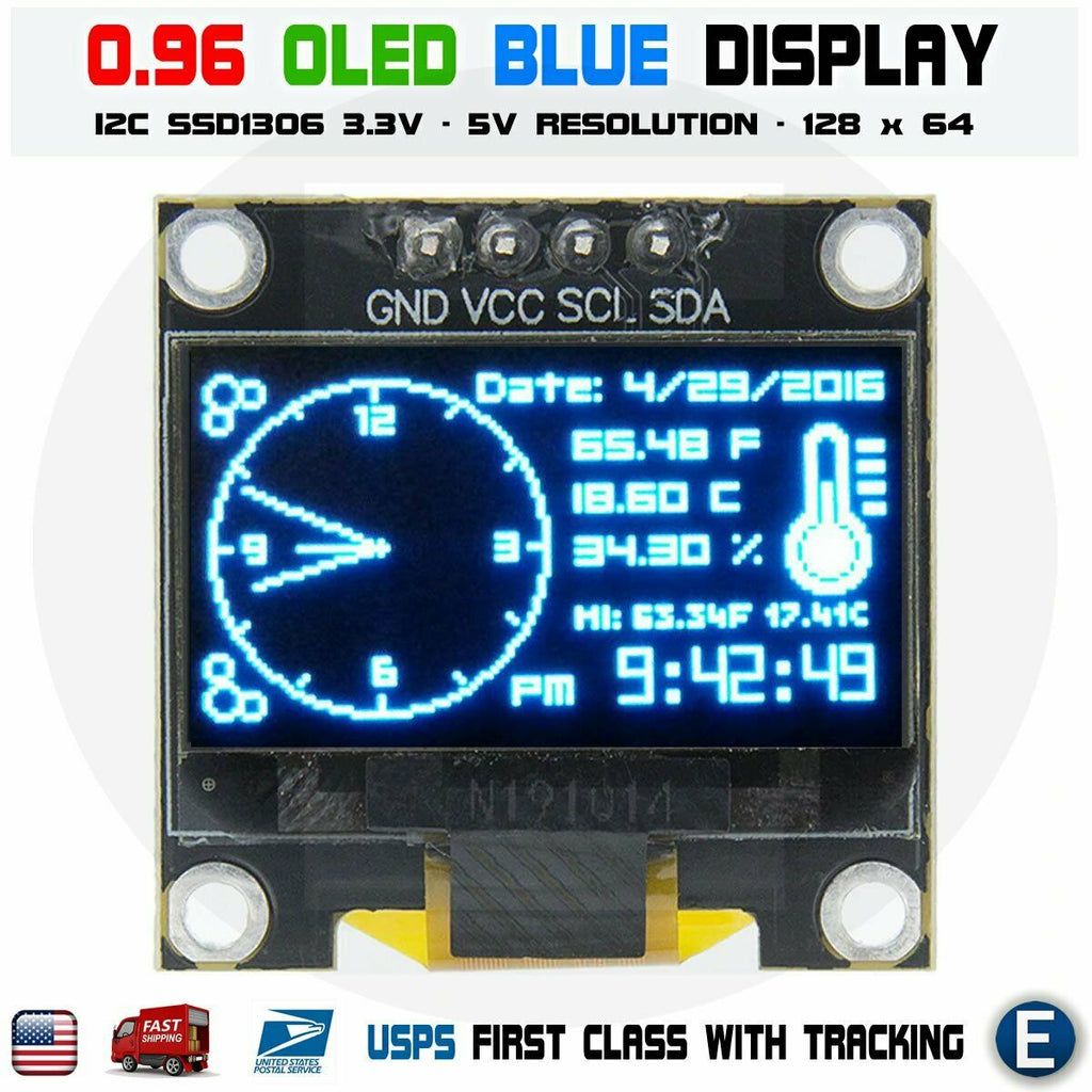0.96" I2C IIC 128X64 LED OLED LCD  Display Module for Arduino Blue Color Driver IC: SSD1306