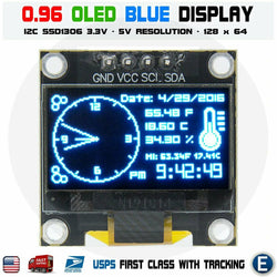 0.96" I2C IIC 128X64 LED OLED LCD  Display Module for Arduino Blue Color Driver IC: SSD1306 - eElectronicParts