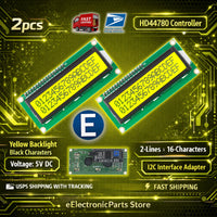 2pcs LCD 1602 Yellow 16x2 HD44780 with IIC I2C Interface Adapter Module Display - eElectronicParts