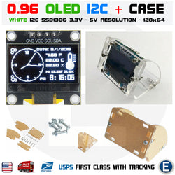 0.96" I2C IIC 128X64 OLED LCD LED White Color SSD1306 + Transparent Case Arduino - eElectronicParts