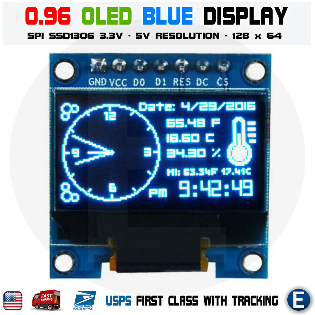 0.96" I2C IIC 128X64 OLED LCD LED Blue Color SSD1306 + Transparent Case Arduino