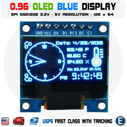 0.96" I2C IIC 128X64 OLED LCD LED Blue Color SSD1306 + Transparent Case Arduino - eElectronicParts