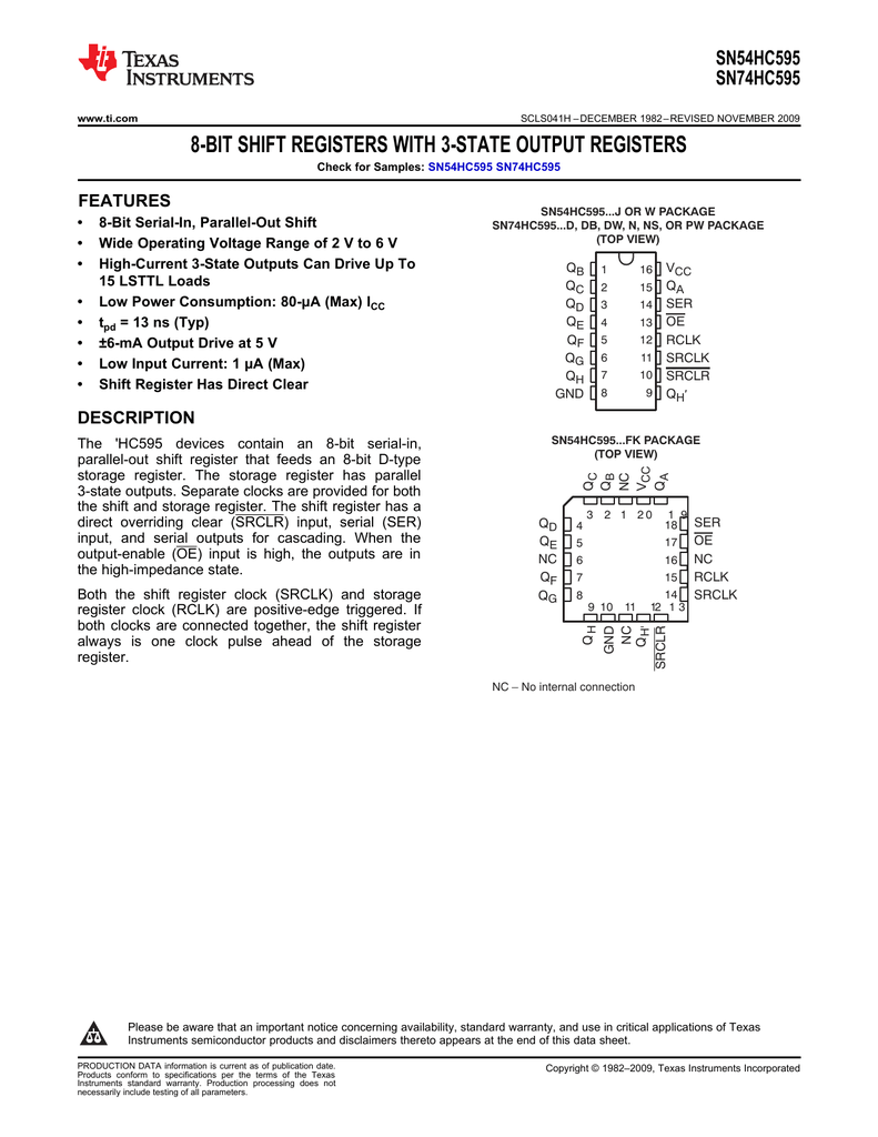 10pcs SN74HC595N IC 74HC595 Texas Instruments 8-Bit Shift Registers DIP-16 - eElectronicParts