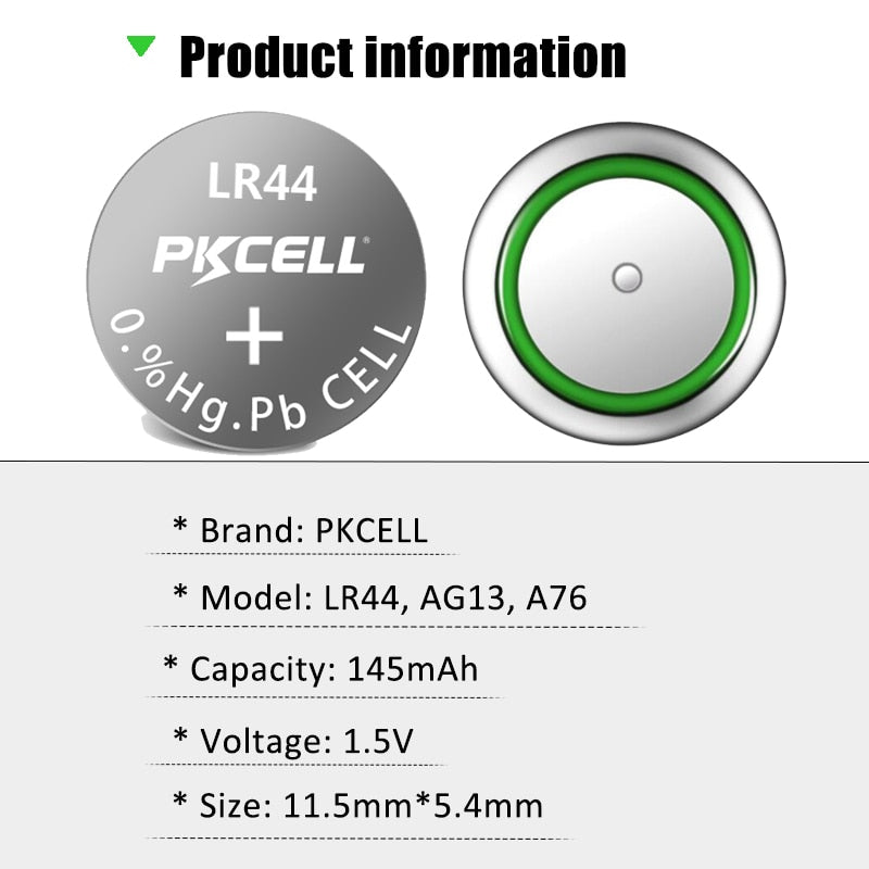 10pcs LR44 PKCELL AG13 LR44 PKCELL A76 L1154 AG13 357 New Alkaline Bat –  eElectronicParts