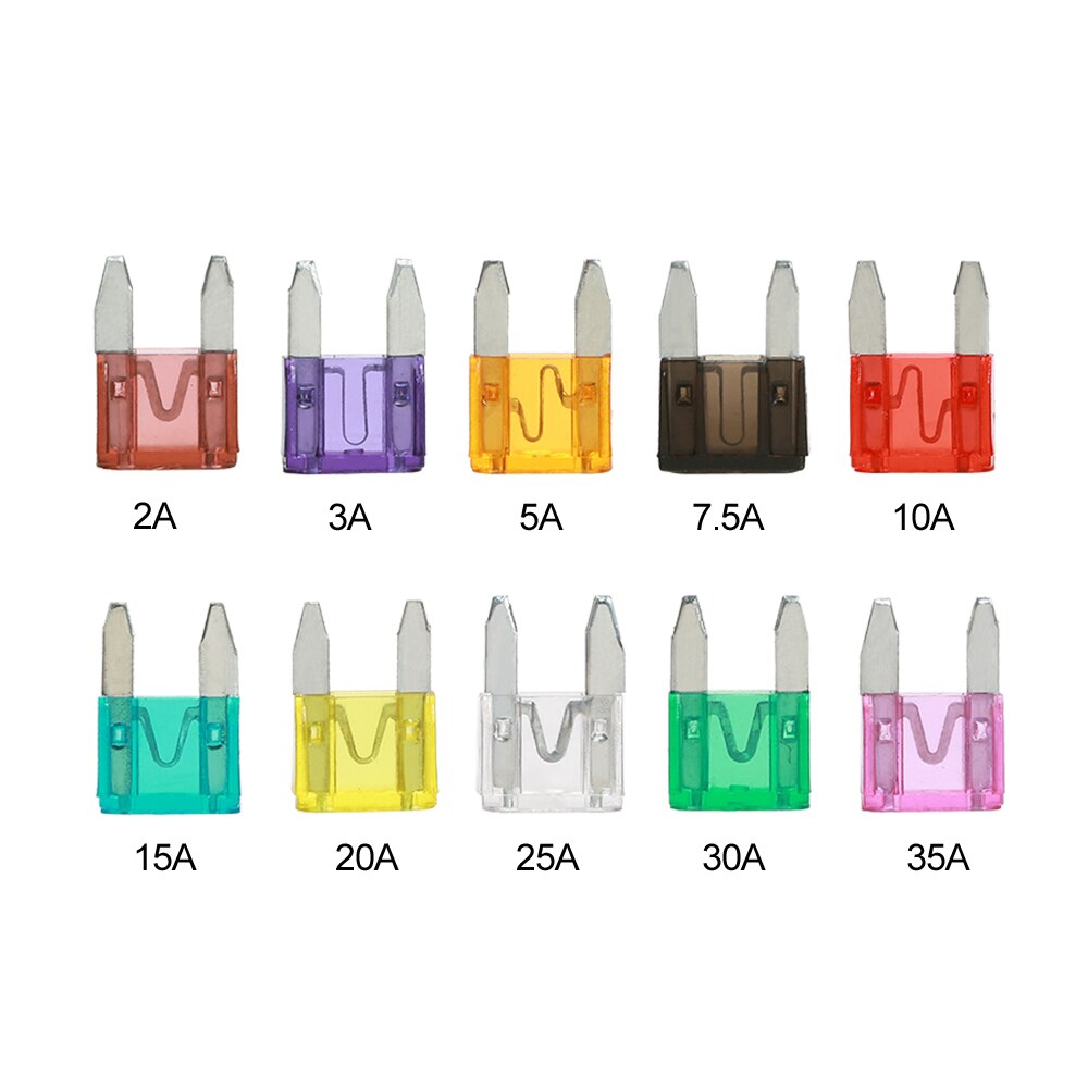 100pcs 10 values Car Mini Blade Fuses Kit 2A 3A 5A 7.5A 10A 15A 20A 25A 30A 35A - eElectronicParts