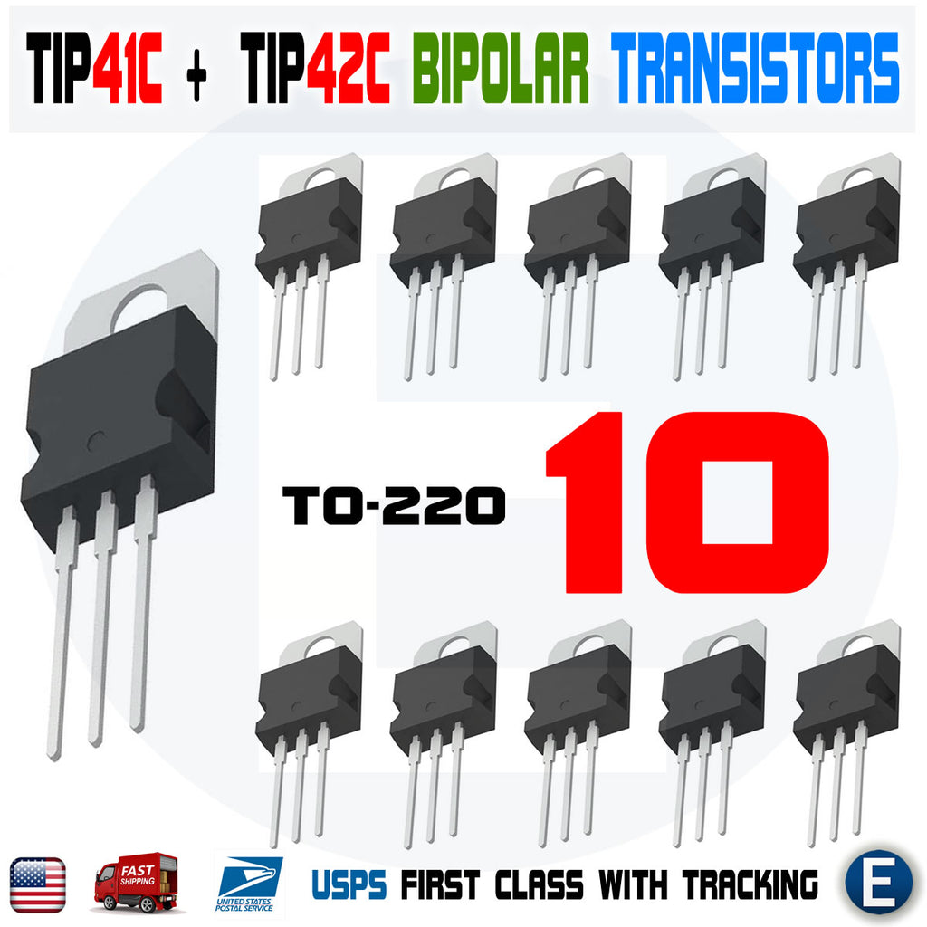 10 pcs - 5 x TIP41C and 5 x TIP42C POWER TRANSISTOR 100V 6A TO-220 Fairchild