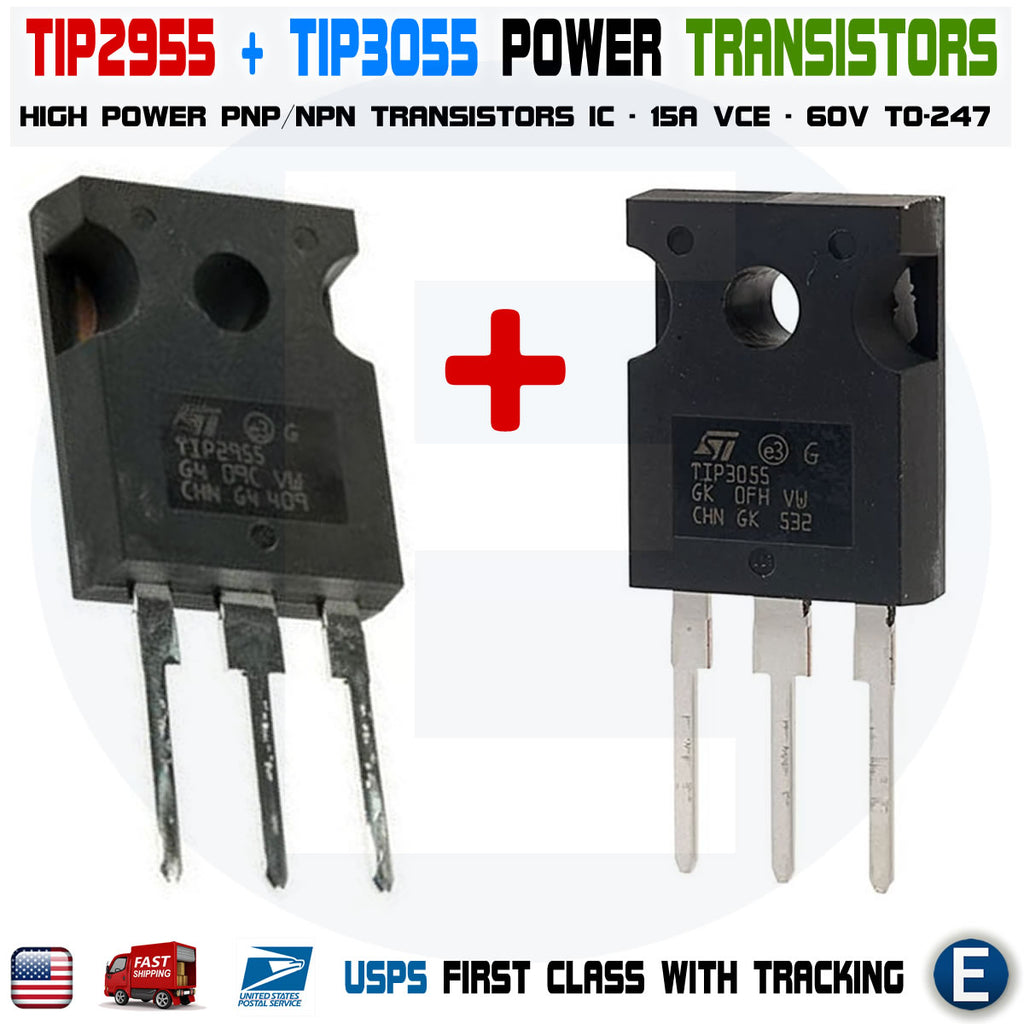 1 Pair TIP2955 + Tip3055 PNP NPN Power Transistors 15A 60V TO-247 Audio Amplifier - eElectronicParts