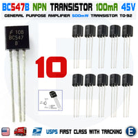 10 x BC547B BC547 Silicon NPN Transistors 45V 100mA 500mW Amplifier TO-92 USA - eElectronicParts