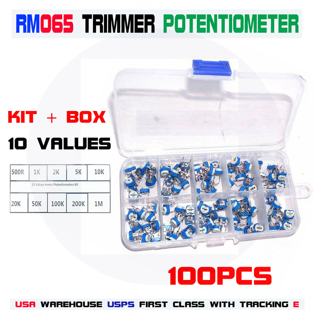 100pcs 10 Value Rm065 6mm Trimmer Potentiometer Assorted Kit Variable | INDIA 100pcs 10 Value Rm065 6mm Trimmer Potentiometer Assorted Kit Variable | INDIA