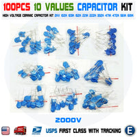 100PCS 10 Values 2KV High-Voltage 102K-681K Ceramic Capacitor Assortment Kit - eElectronicParts