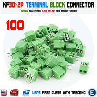 100PCS 2 Pin Screw Terminal Block Connector Green PCB Mount KF301-2p 5.08mm - eElectronicParts