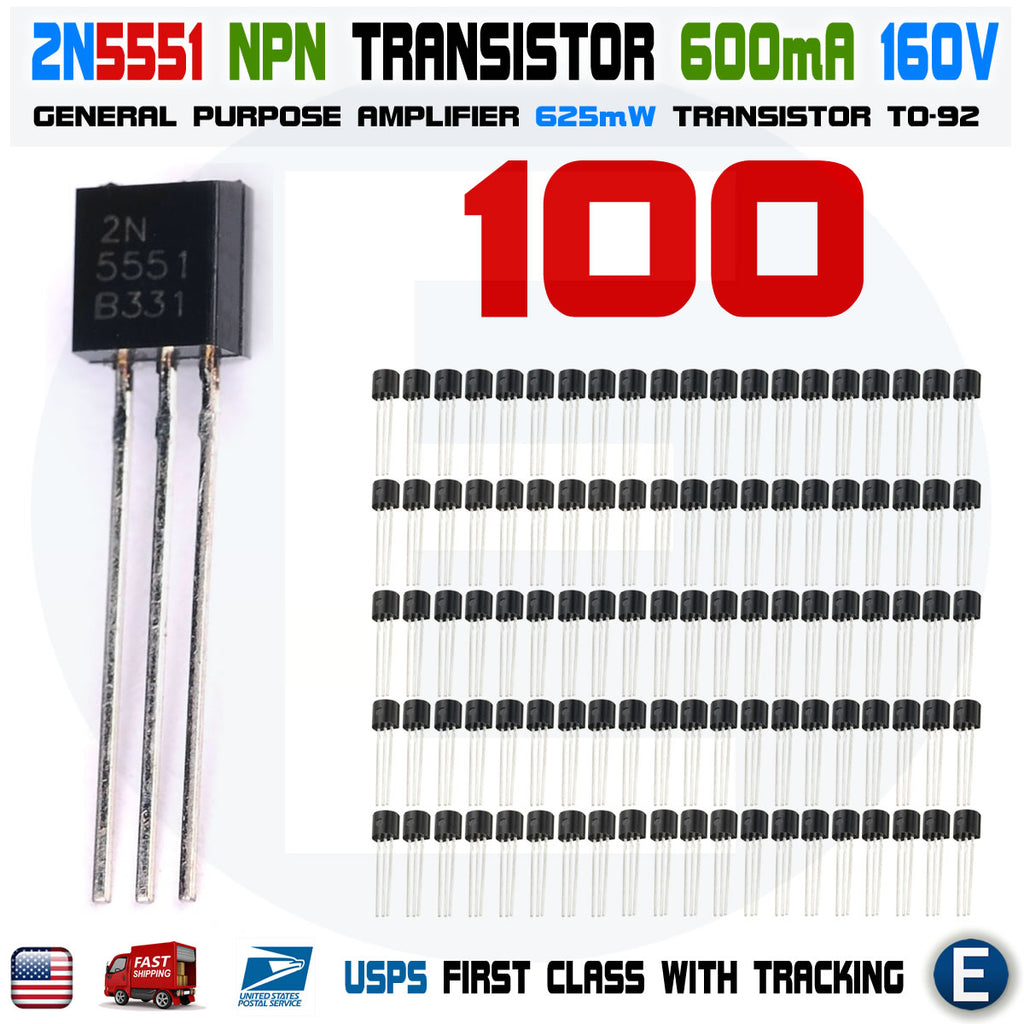 100pcs 2N5551 NPN Transistor 160V 600 mA 0.6A TO-92 Package - eElectronicParts