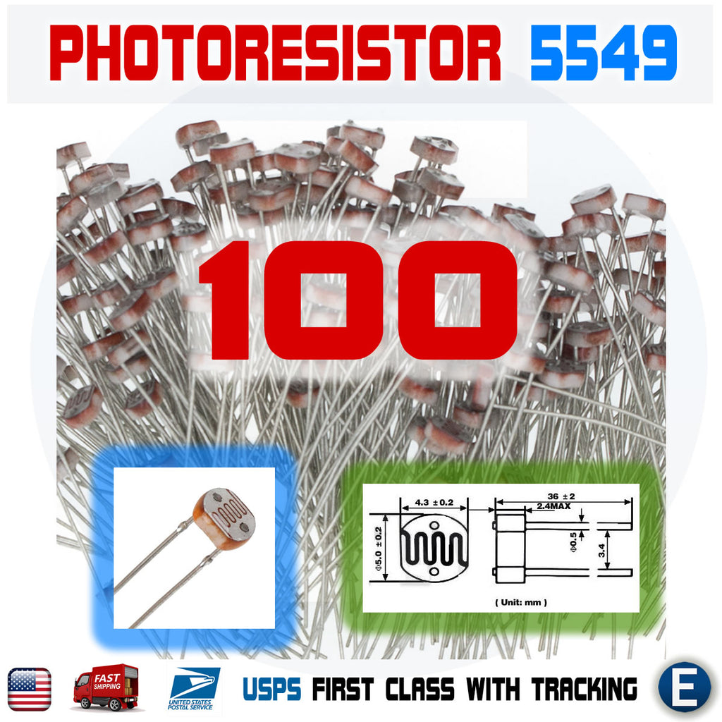 100PCS 5549 5MM 45K-140K Photoresistor Light-Dependent Resistor Sensor GL5549 - eElectronicParts