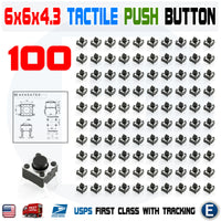 100Pcs 6x6x4.3mm PCB Momentary Tactile Tact Push Button Switch 4 Pin DIP Micro Mini