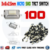 100Pcs Momentary Tact Tactile Push Button White Switch Micro SMD SMT PCB 2 Pin 3x6x2.5mm 3*6*2.5