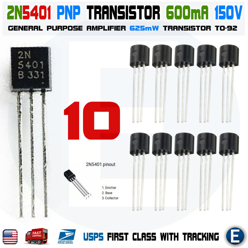 10pcs 2N5401 PNP Transistor 150V 600 mA TO-92 Package - eElectronicParts