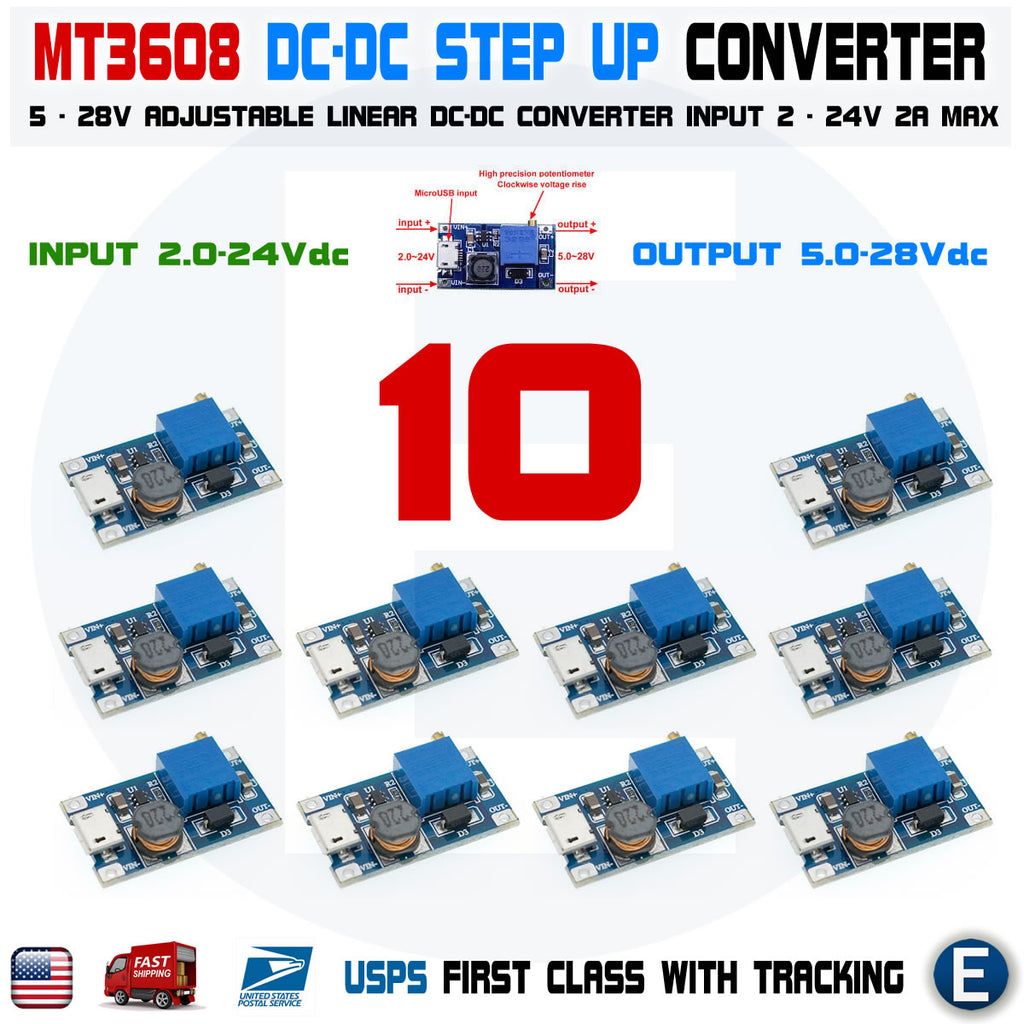 10PCS MT3608 MICRO USB DC-DC Voltage Step Up Adjustable Boost Converte –  eElectronicParts
