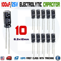 10PCS 100uF 25V 105C Capacitor Electrolytic 6.3x12mm for 25V 16V 10V 6.3V - eElectronicParts
