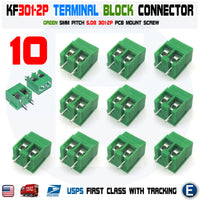 10PCS 2 Pin Screw Terminal Block Connector Green PCB Mount KF301-2p 5.08mm - eElectronicParts