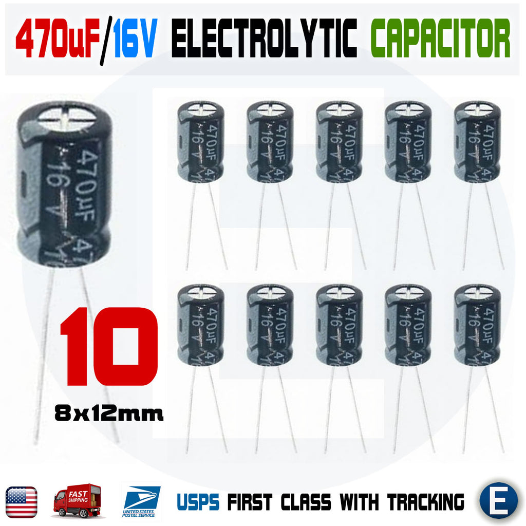 10PCS 470uF 16V 105C Capacitor Electrolytic 8x12mm for 16V 10V 6.3V Aluminum - eElectronicParts