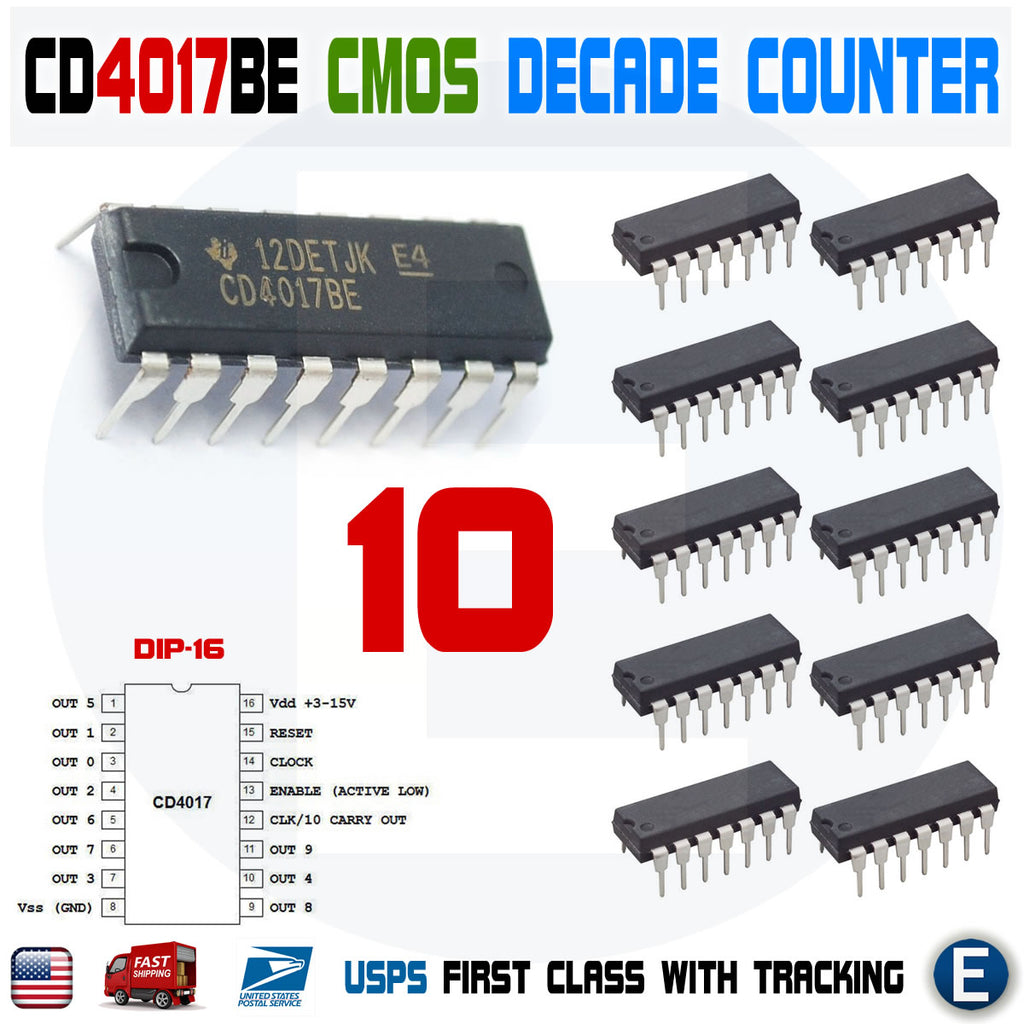 10pcs CD4017 CMOS Decade Counter Driver IC 4017 CD4017BE DIP-16 CD4017 ...