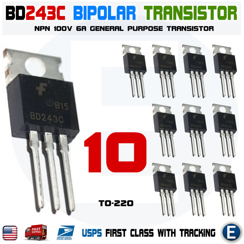 10PCS BD243C 6A 100V Bipolar Transistor General Purpose TO-220 NPN - eElectronicParts