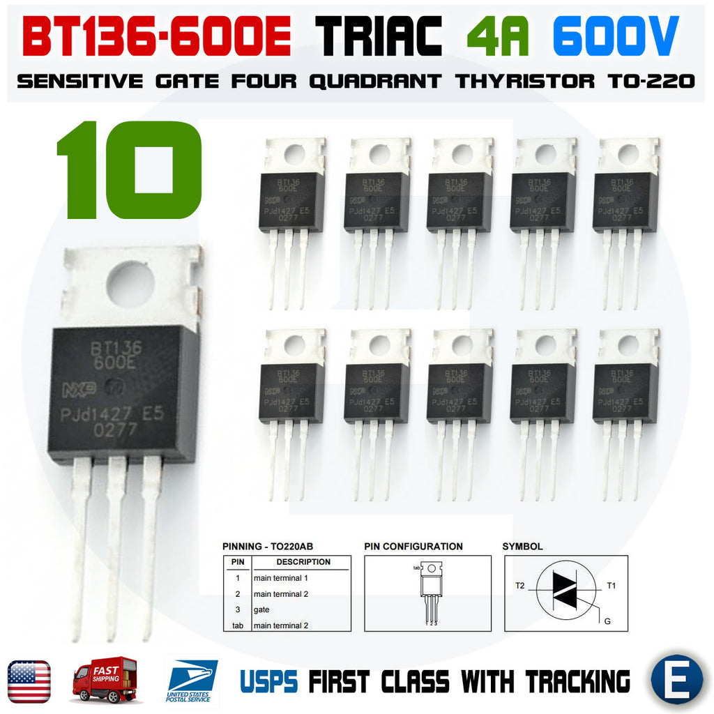 10pcs BT136-600E BT136 Triac 600V Sensitive Gate bi-directional switching 4A US - eElectronicParts