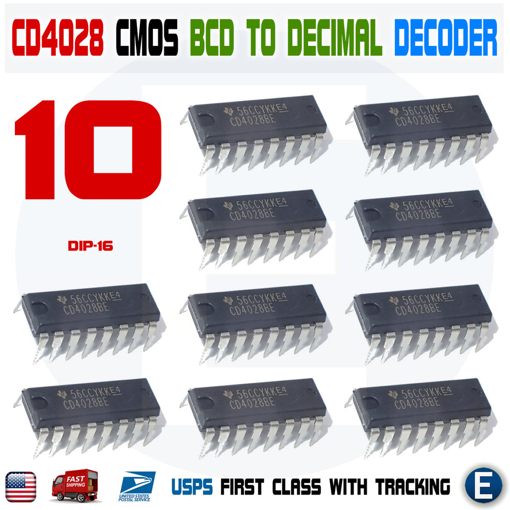 10pcs CD4028BE CD4028 CMOS BCD to Decimal Decoder DIP-16 Binary to Octal Demultiplexer