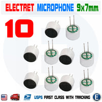 10pcs Electret Condenser Microphone Cylindrical High Sensitivity 30-44dB 9x7mm 2 pins