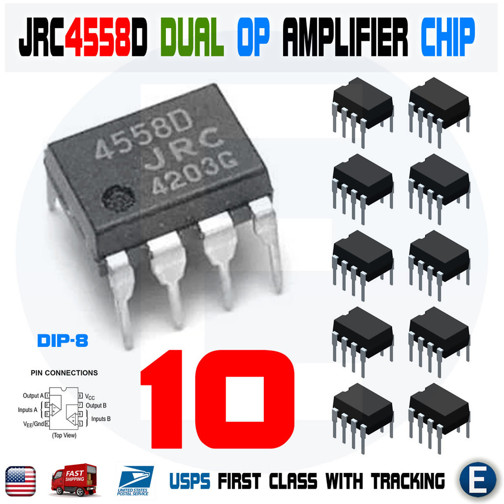 10pcs JRC4558 4558 Audio Low Noise Dual OP-AMP DIP-8 JRC4558D IC replaces LM4558 RC4558