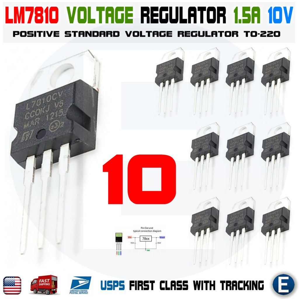10pcs LM7810 L7810CV L7810 ST TO-220 Voltage Regulator 10V 1.5A Linear Positive