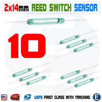 10Pcs Reed Switch 2x14mm Magnetic Reed Switch Sensor Normally Open Glass