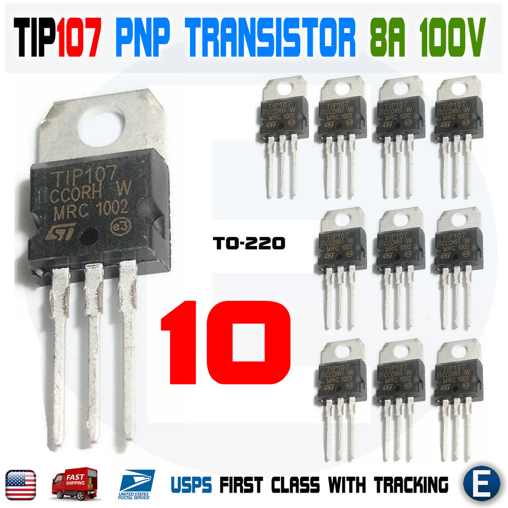 10pcs TIP107 PNP Power Darlington Transistor PNP 8A 100V TO-220 ST