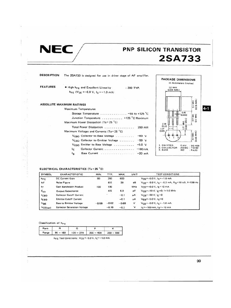 10pcs 2SA733 Amplifier NEC TO-92 Transistor A733 A 733 PNP - eElectronicParts