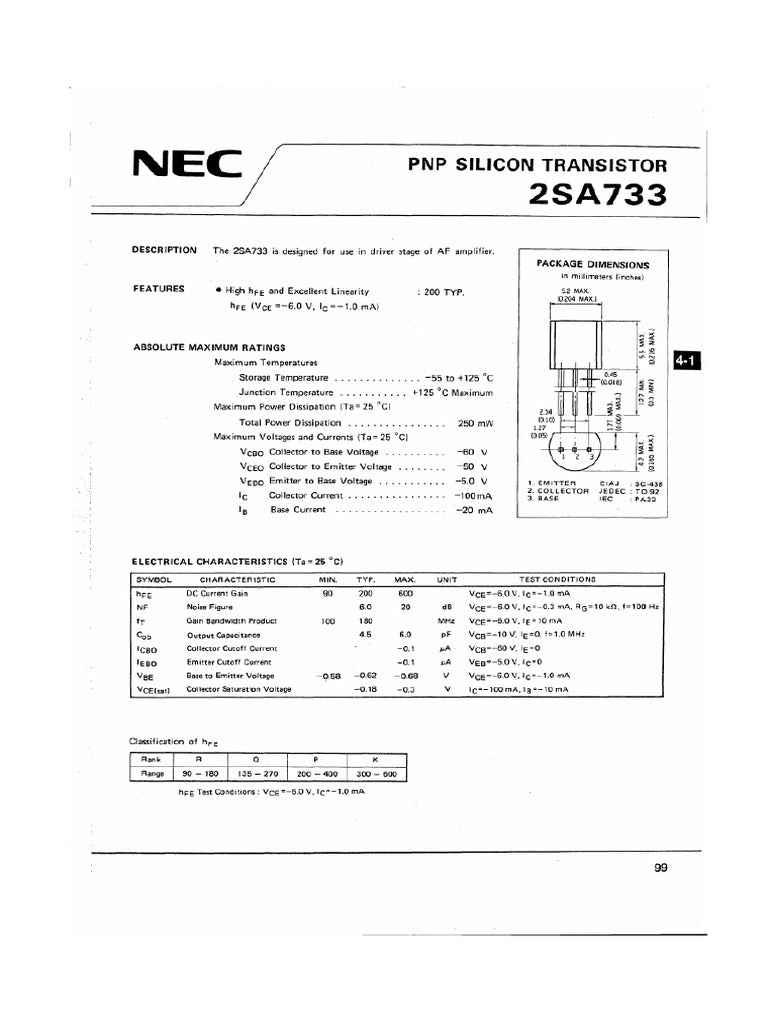 thumbnail image 2 of 10x 2SA733-Q (A733-Q) PNP Transistors – TO-92 Package – New Old Stock 2 of 6