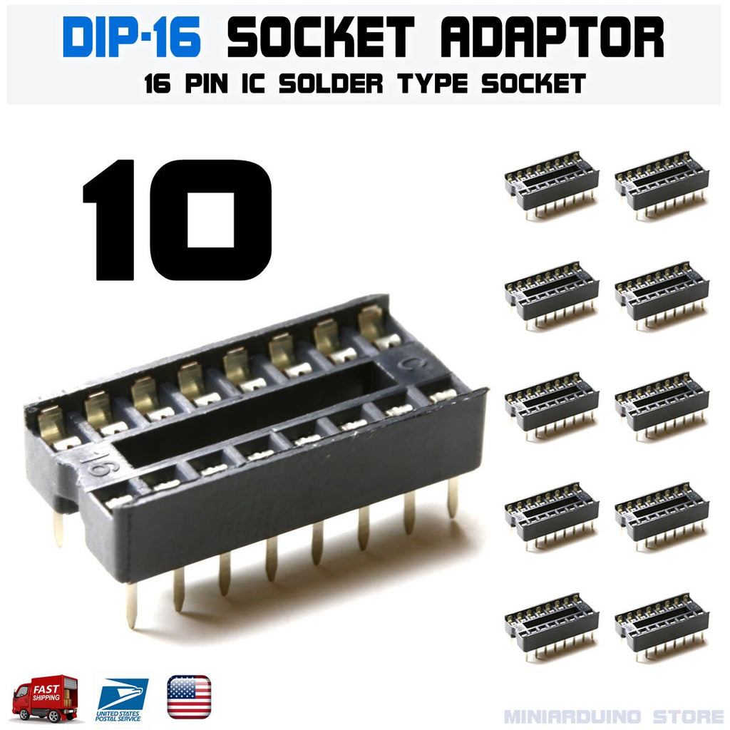 10Pcs 16Pin Dip DIP-16 Socket Pcb Mount Connector IC SIP Adaptor - eElectronicParts