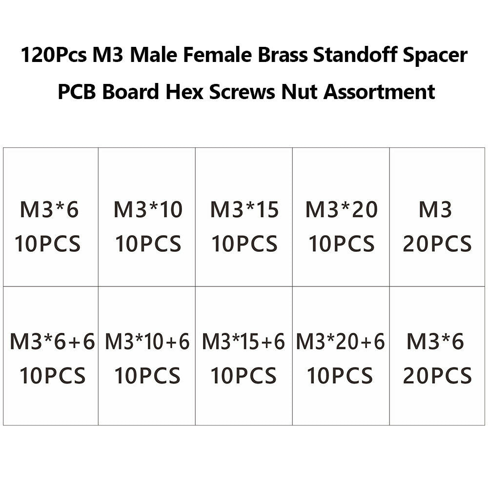 120pcs M3 Male Female Brass Hex Column Standoff Support Spacer Pillar + Box Case