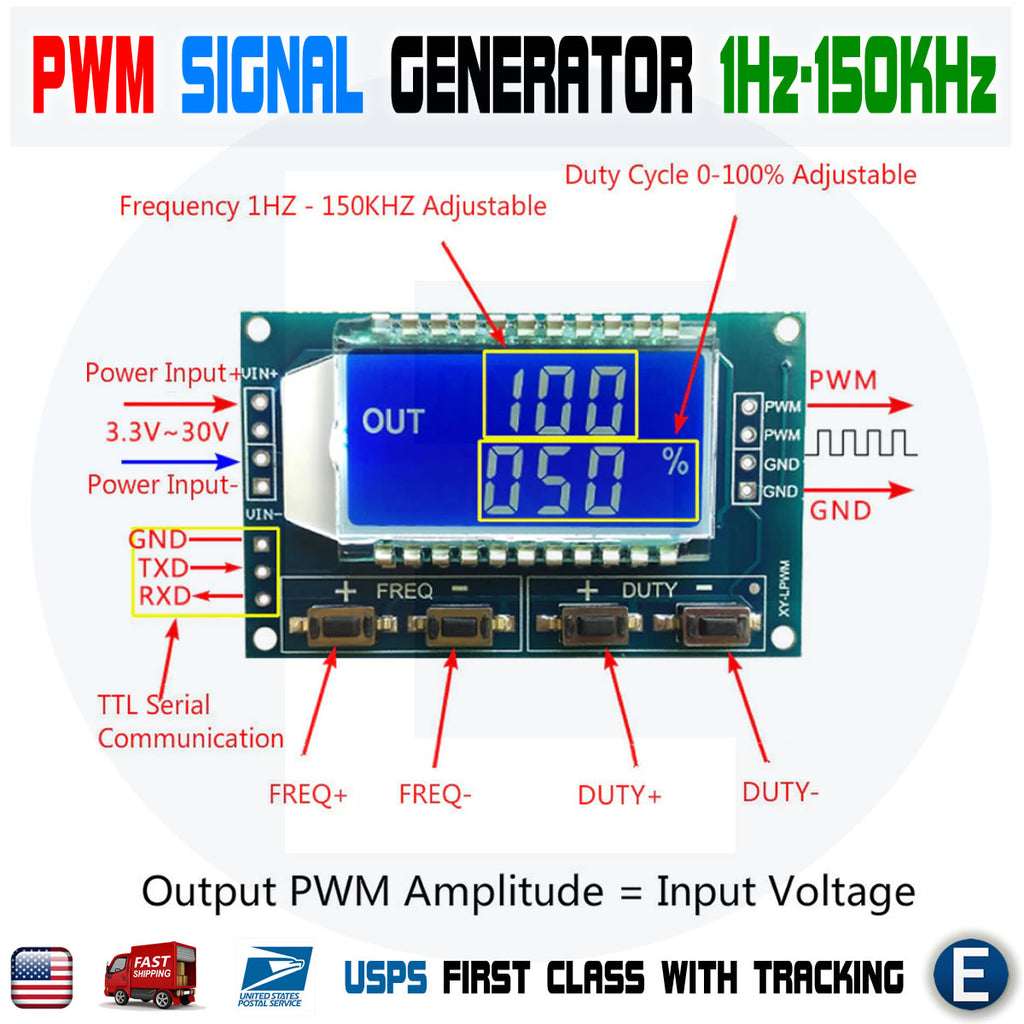 3-Way Adjustable PWM Signal Generator Module With LCD - Pulse Wave Frequency Duty Cycle Control