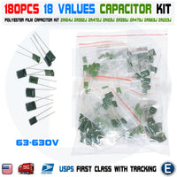 180PCS 18 Values Polyester Film Capacitor Assortment Electrolytic Kit 63-630V - eElectronicParts