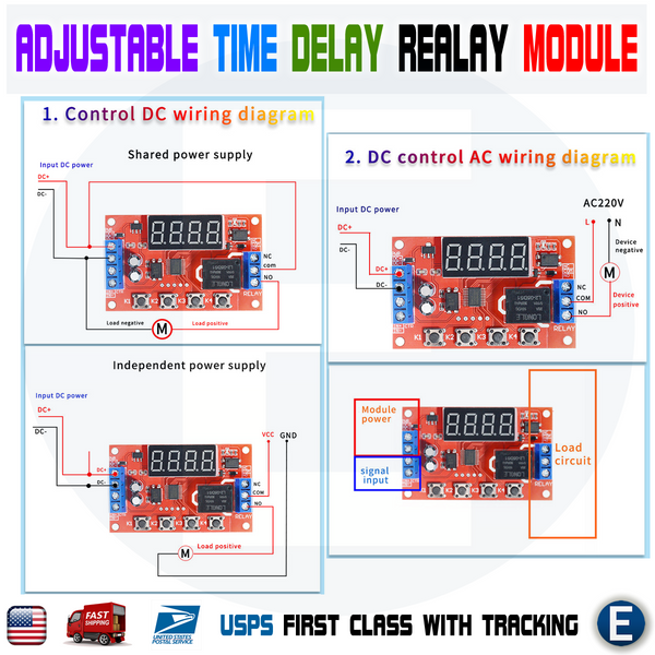 DC 5V 10A Adjustable Time Delay Relay Module LED Digital Timer Switch ...