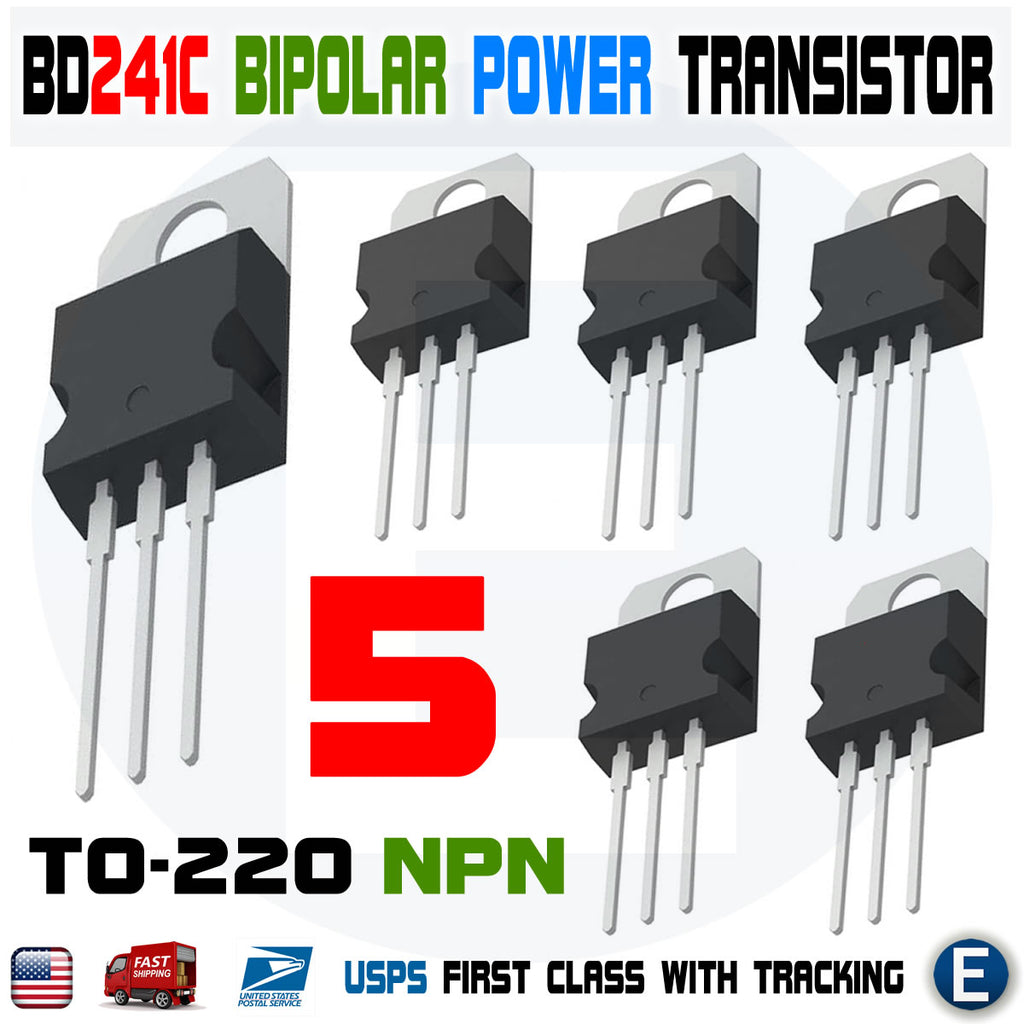 5PCS BD241C Power Transistor NPN 100V 3A 40W TO-220 Bipolar Epitaxial BD241