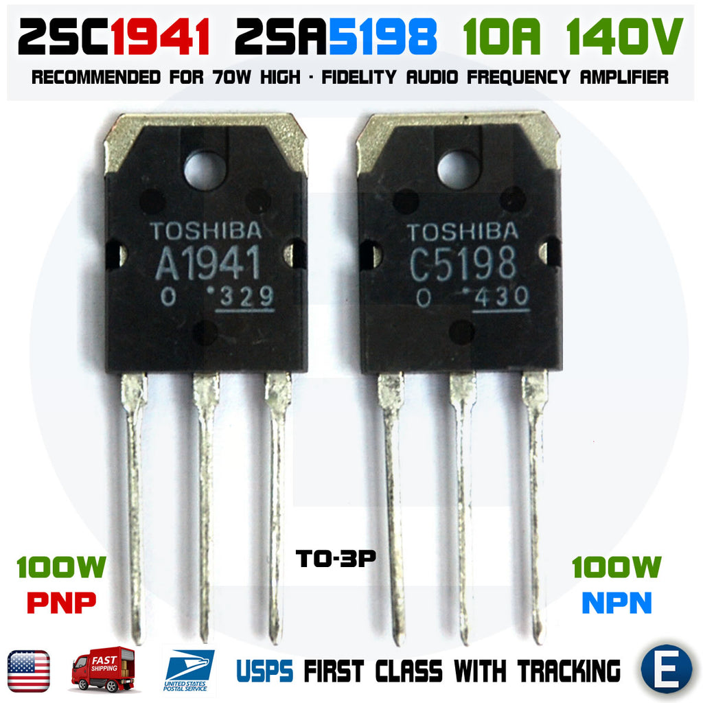 1pair 2SA1941 & 2SC5198 A1941+C5198 Toshiba Transistor PNP NPN 10A 140V 100w - eElectronicParts
