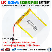 2000mAh 3.7V lipo rechargeable Battery 306070 polymer lithium Li-Po USA - eElectronicParts