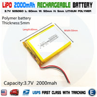 2000mAh 3.7V lipo rechargeable Battery 505060 polymer lithium Li-Po USA - eElectronicParts